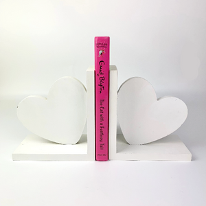 White wooden heart bookends