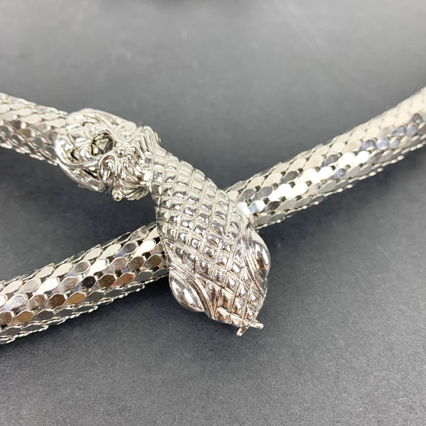 Whiting & Davis silver mesh snake head on belt