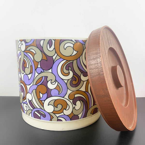 Willow large lidded canister in purple retro psychedelic pattern