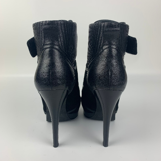 Wittner Black Leather biker style stiletto ankle boots back view