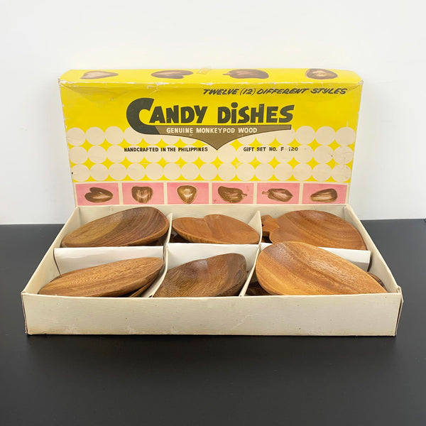 1970s boxed set of wooden candy bowls