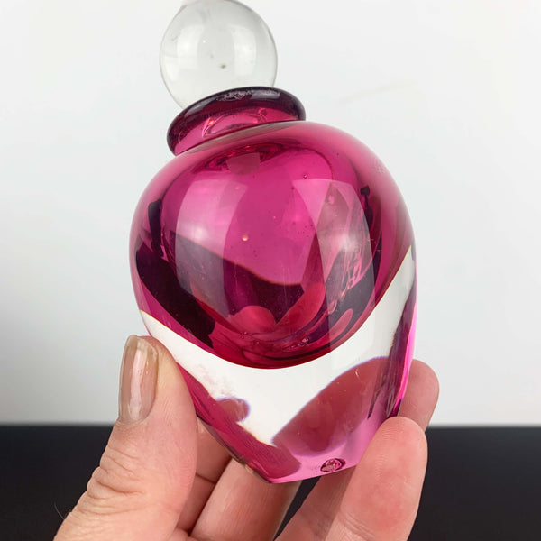 Australian art glass perfume bottle in pink by Robert Wynne