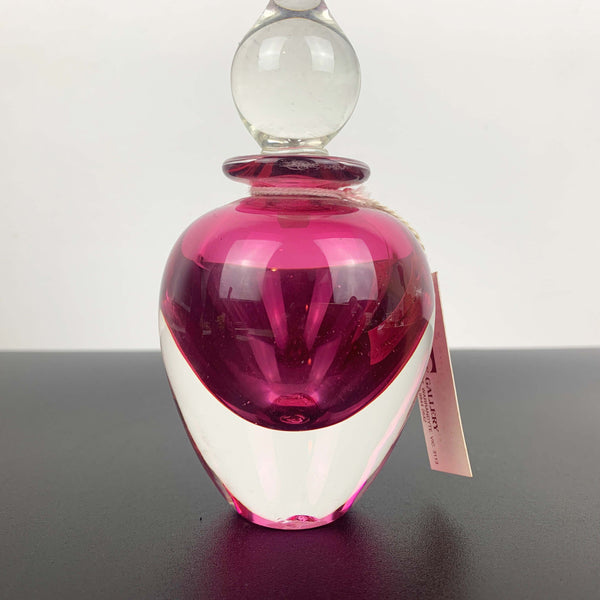 Australian art glass perfume bottle in pink by Robert Wynne