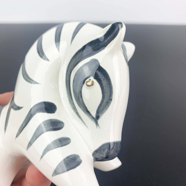 Hand painted zebra figurine with photo/card slot