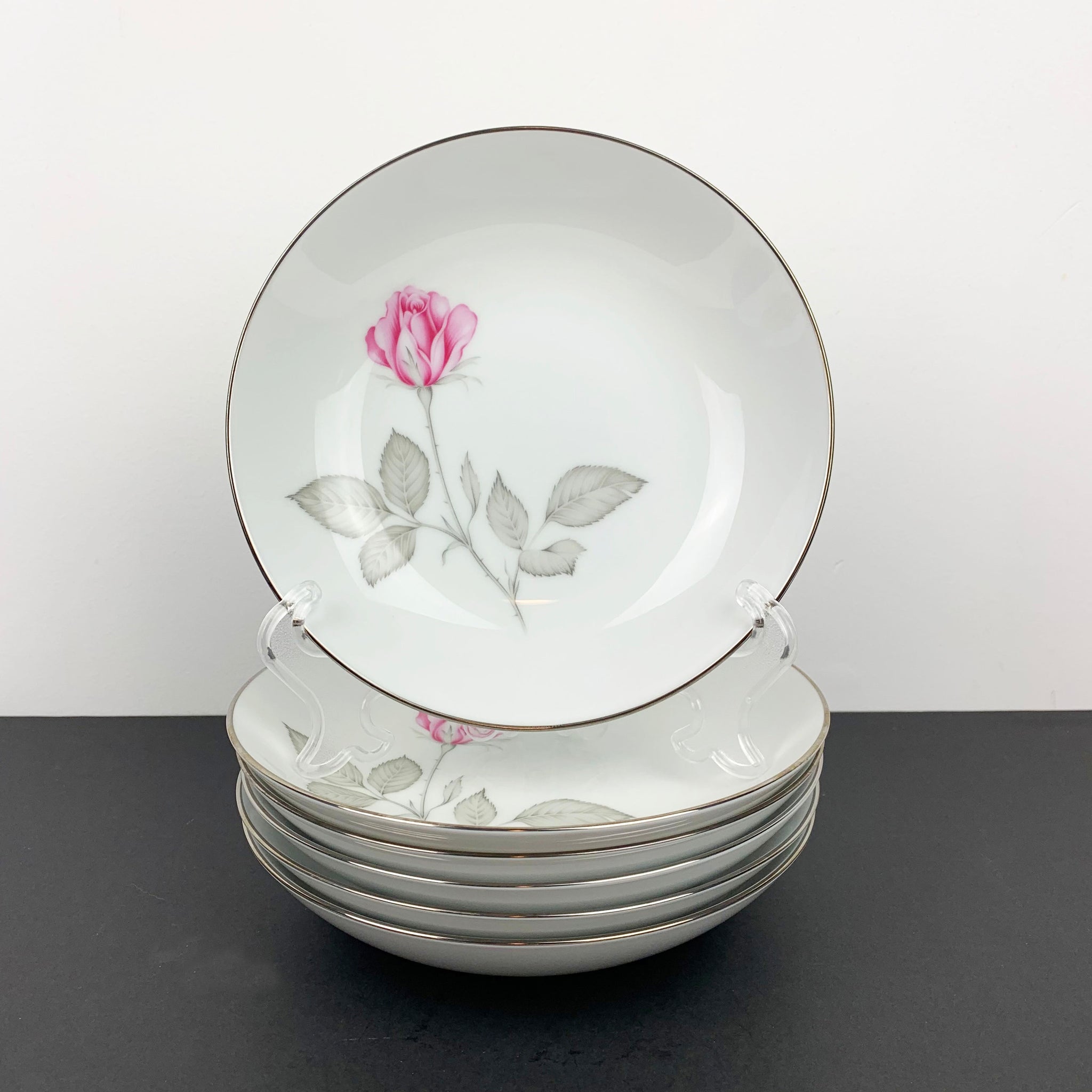 White Porcelain Fine China Set Pink and cheapest Silver Roses