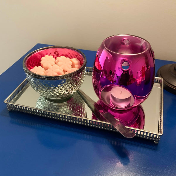 Hot pink bowl used for wax melts