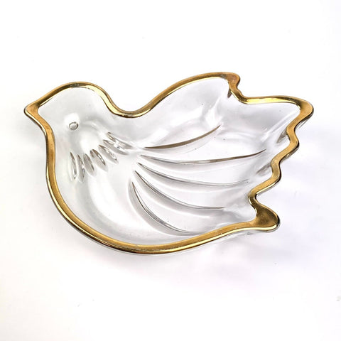 Gold trimmed dove glass dish